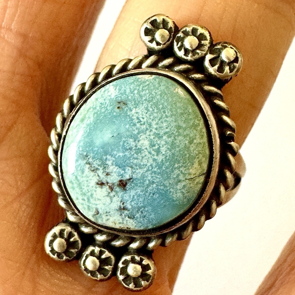 Navajo Golden Hills Turquoise Ring Sz 8 Sterling Blue Native American Handmade
